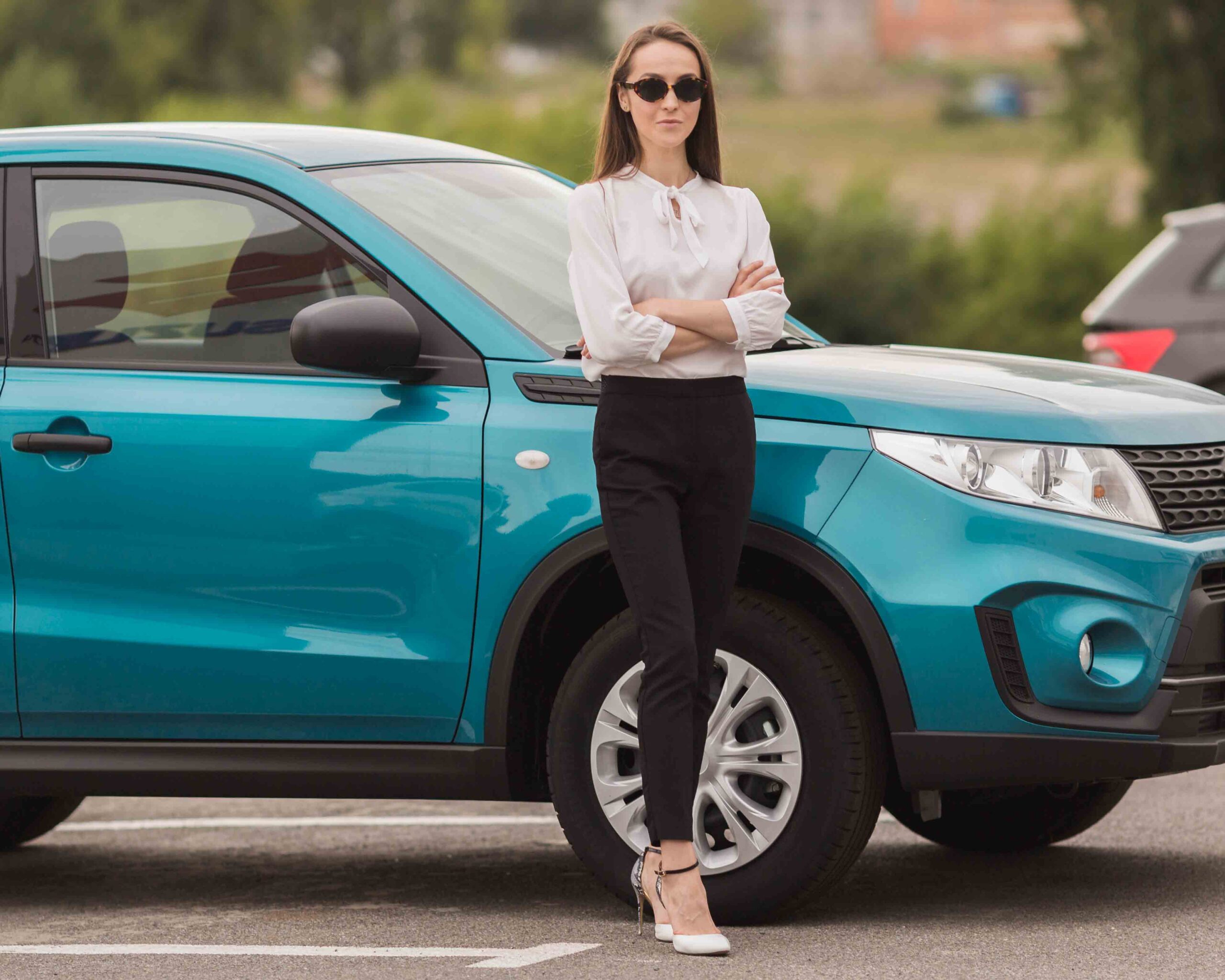 beautiful woman with car