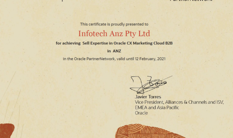iTANZ Achieves Sell Expertise in Oracle CX Marketing Cloud – B2B.