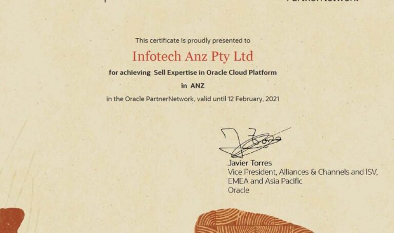 iTANZ Achieves Sell Expertise in Oracle Cloud Platform for ANZ Region.